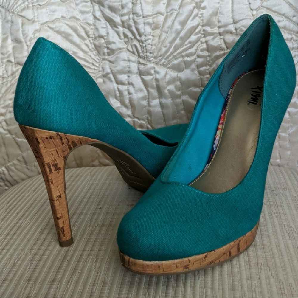 Teal Platform Pumps with Cork Bottoms